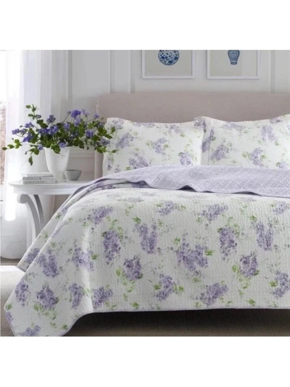 Laura Ashley Keighley Full/Queen Purple Floral Reversible 3 Pc Quilt Set NWT
